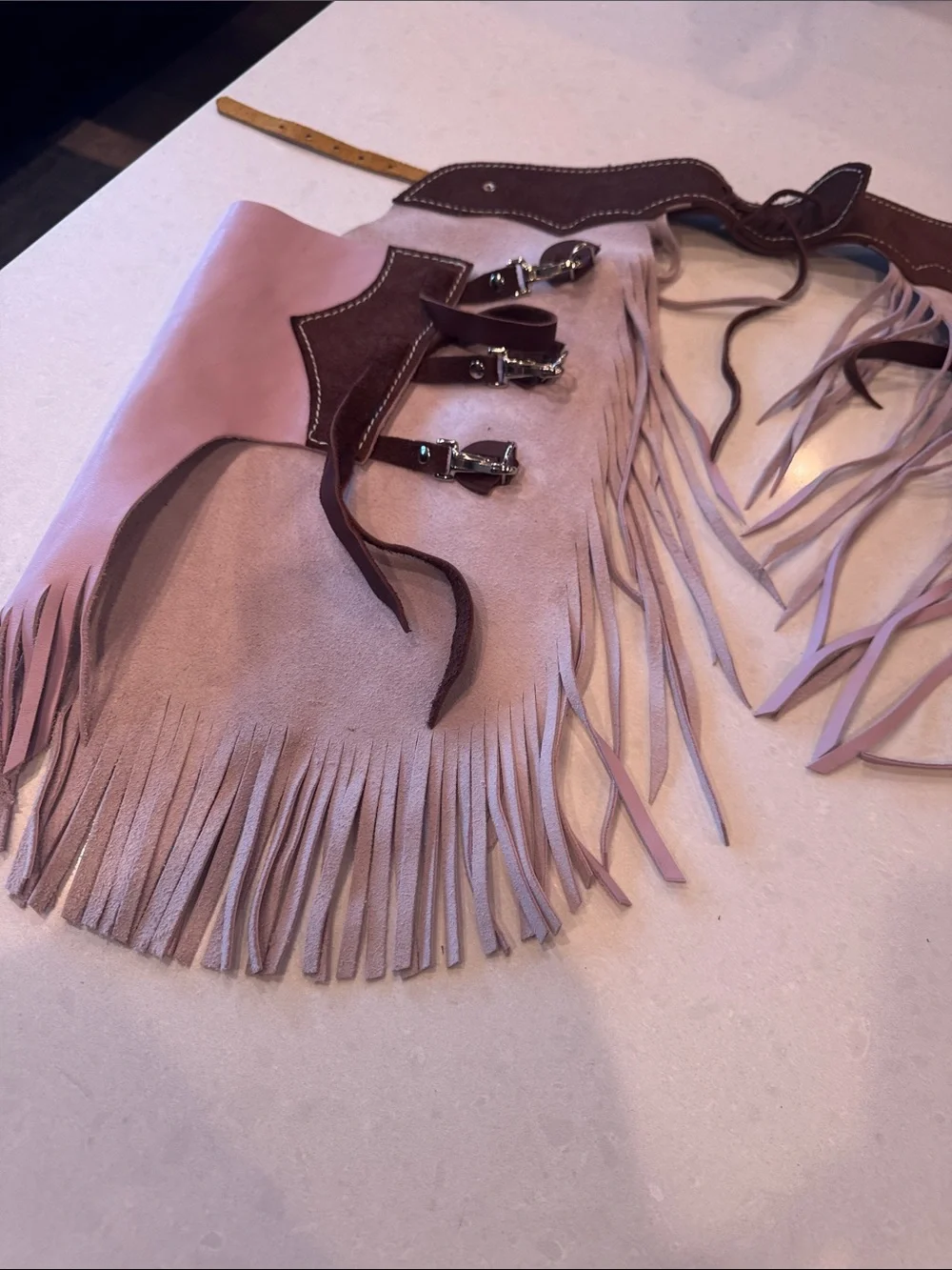 Kids Pink Fringed Western  chaps Belt - Soft Leather Look